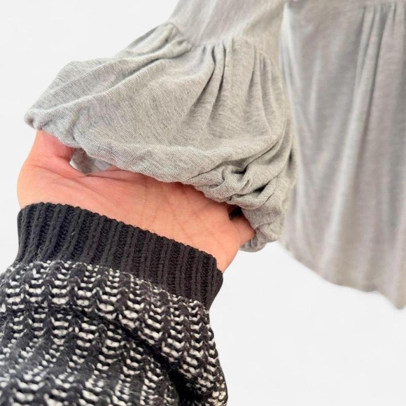 Elan Gray Cardigan Open draped flowy puffed balloon 3/4 sleeve - Picture 8 of 8